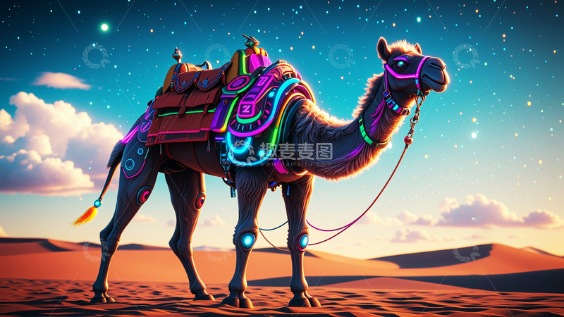 高清大图下载【趣麦麦图】赛博朋克风沙漠骆驼2