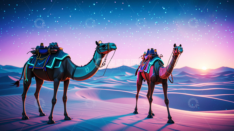 高清大图下载【趣麦麦图】赛博朋克风沙漠骆驼3