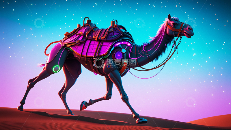 高清大图下载【趣麦麦图】赛博朋克风沙漠骆驼