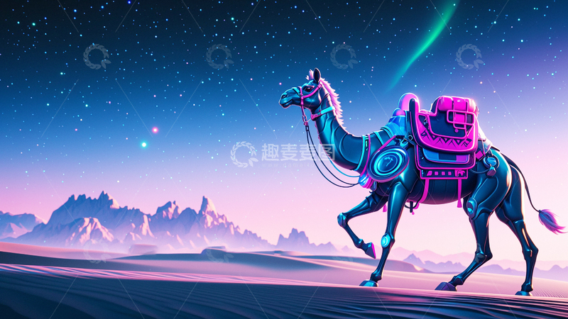 高清大图下载【趣麦麦图】赛博朋克沙漠骆驼 