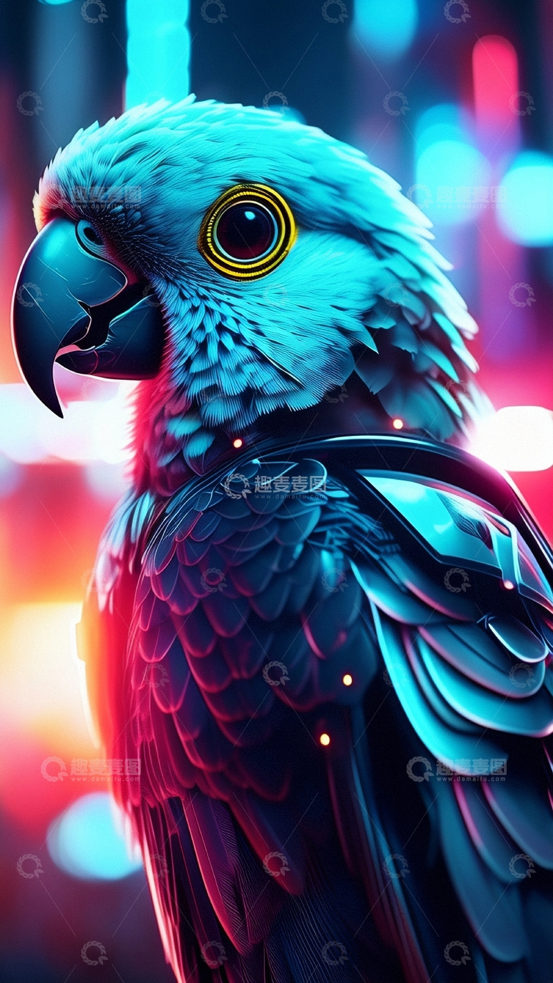 高清大图下载【趣麦麦图】赛博朋克风鹦鹉3