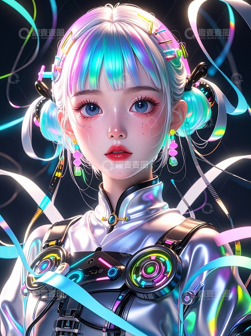 高清大图下载【趣麦麦图】-赛博朋克风美女机器人3