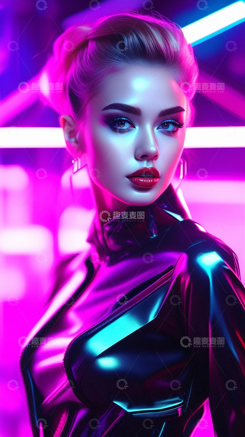 高清大图下载【趣麦麦图】-赛博朋克风美女机器人7