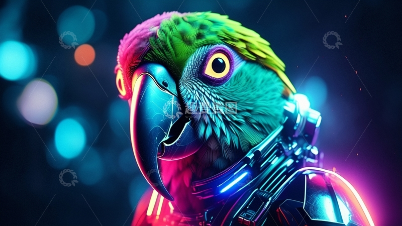 高清大图下载【趣麦麦图】赛博朋克风鹦鹉4