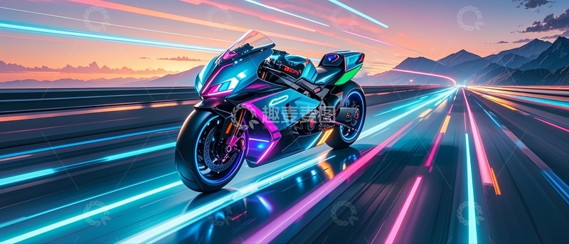 高清大图下载【趣麦麦图】赛博朋克风摩托车5