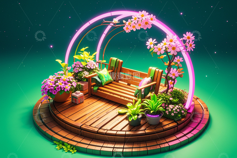 高清大图下载【趣麦麦图】赛博朋克风微缩绿植景观1