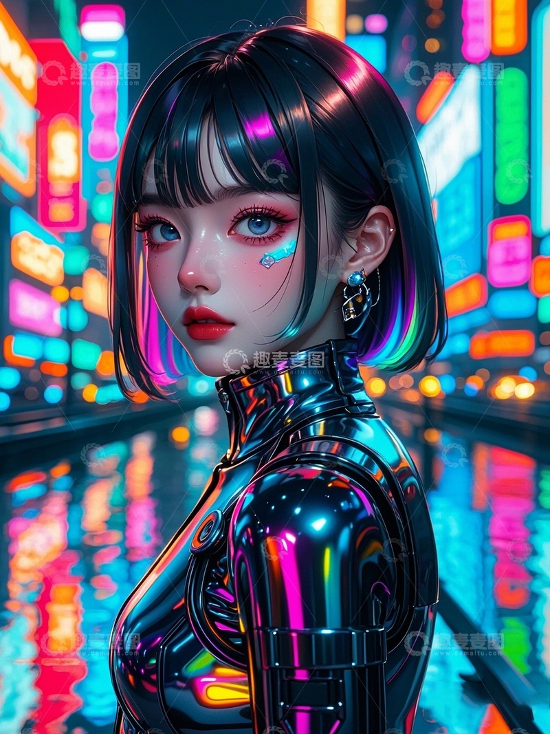 高清大图下载【趣麦麦图】赛博朋克风美女3