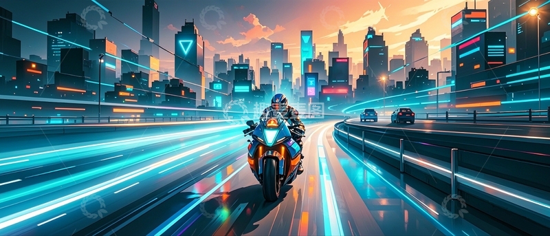 高清大图下载【趣麦麦图】赛博朋克风摩托车3