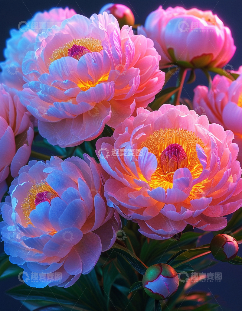 高清大图下载【趣麦麦图】赛博朋克牡丹花