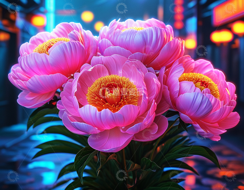 高清大图下载【趣麦麦图】赛博朋克牡丹花2