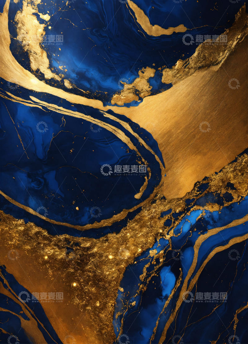 高清大图下载【趣麦麦图】蓝色金色大理石纹理AI壁纸高清图片背景素3