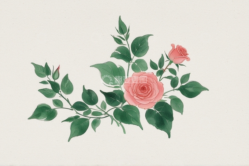 高清大图下载【趣麦麦图】国潮水墨玫瑰花9