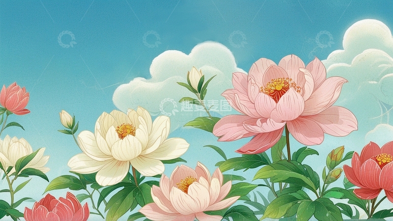 高清大图下载【趣麦麦图】国潮插画牡丹花14