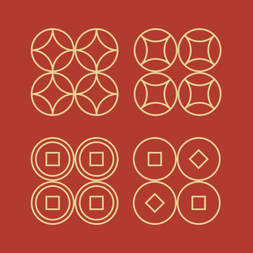 传统纹样铜钱纹金钱纹方孔钱