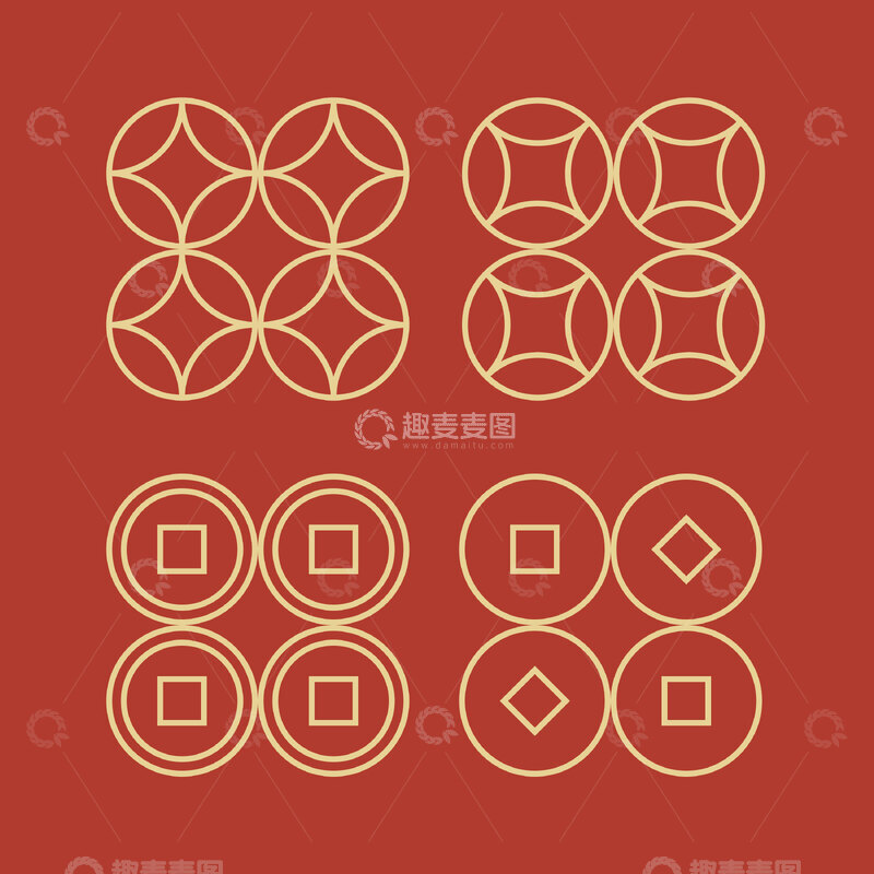 传统纹样铜钱纹金钱纹方孔钱