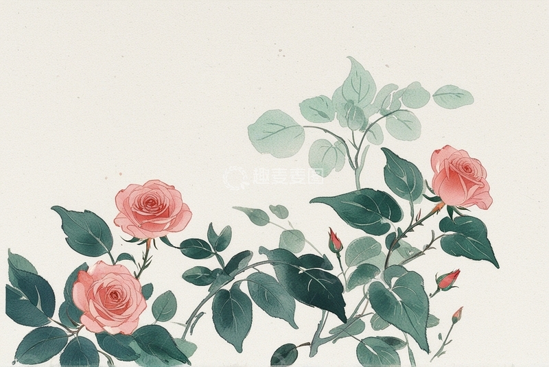 高清大图下载【趣麦麦图】国潮水墨玫瑰花