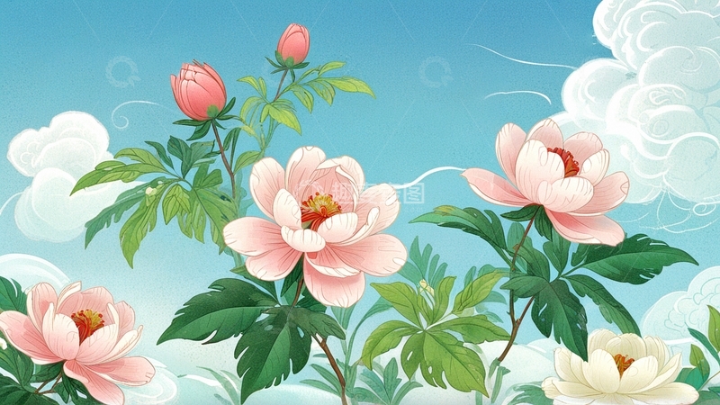 高清大图下载【趣麦麦图】国潮插画牡丹花12