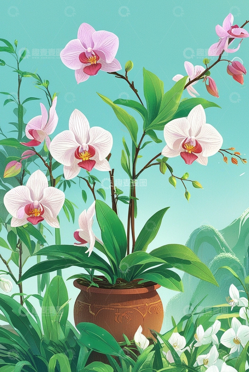 高清大图下载【趣麦麦图】国潮水墨兰花5