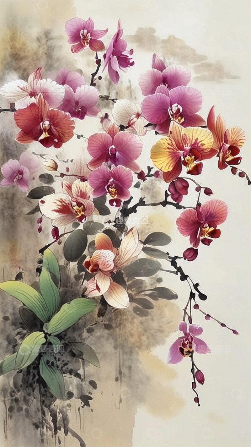 高清大图下载【趣麦麦图】国潮水墨兰花9