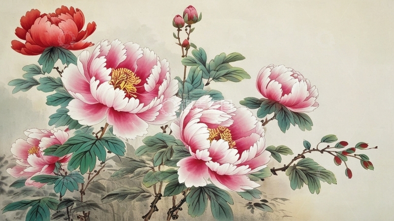 高清大图下载【趣麦麦图】国潮插画牡丹花15