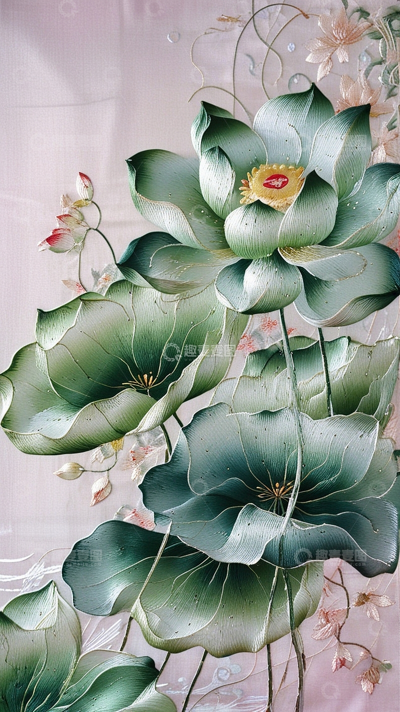 高清大图下载【趣麦麦图】国潮插画荷花背景30