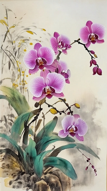 国潮水墨兰花12