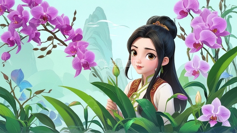 高清大图下载【趣麦麦图】国潮水墨兰花10