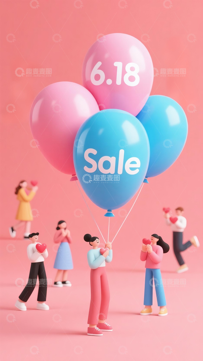 高清大图下载【趣麦麦图】618购物狂欢节开心的人气球sale2