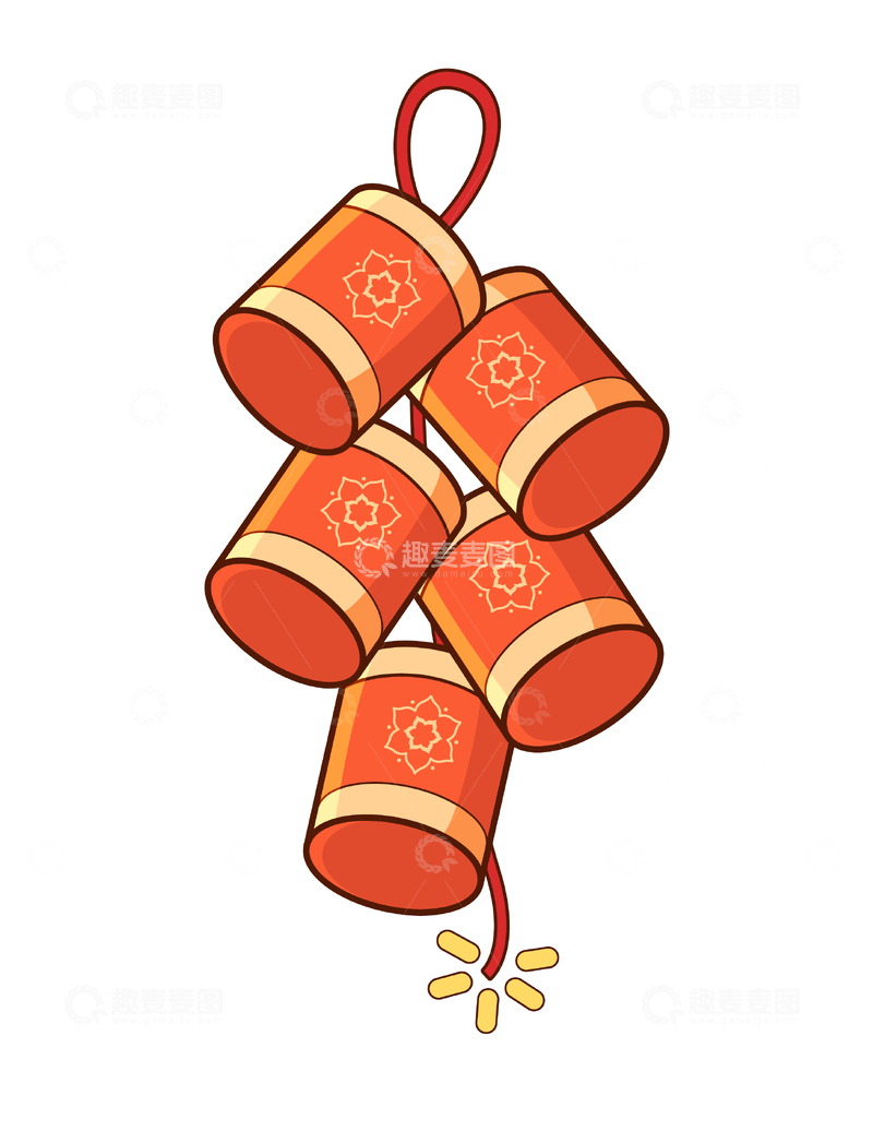 矢量喜庆卡通鞭炮串装饰插画