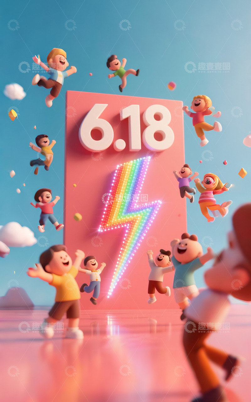 高清大图下载【趣麦麦图】618购物狂欢节开心的人闪电降价3
