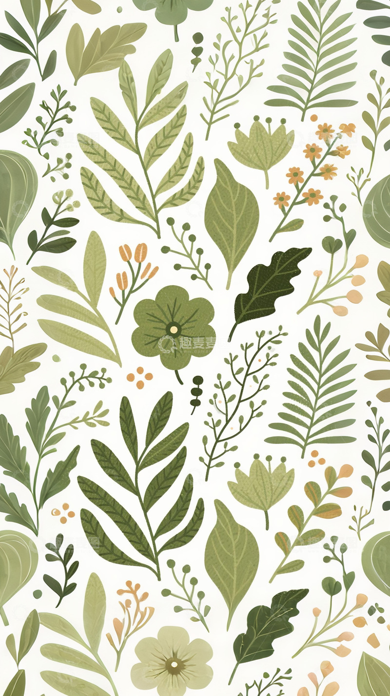 高清大图下载【趣麦麦图】植物花草底纹背景插画