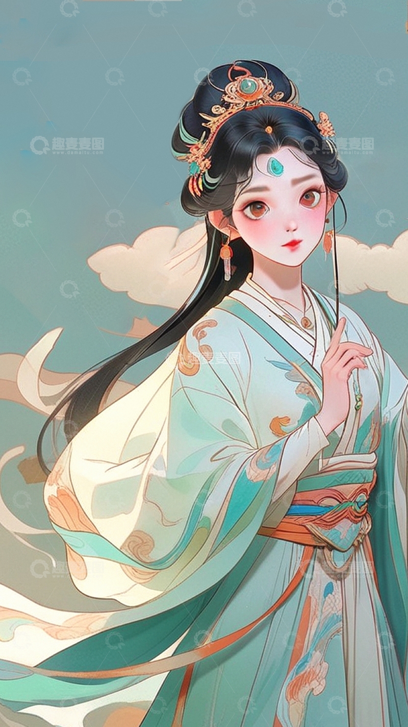 高清大图下载【趣麦麦图】国潮插画美女人物14