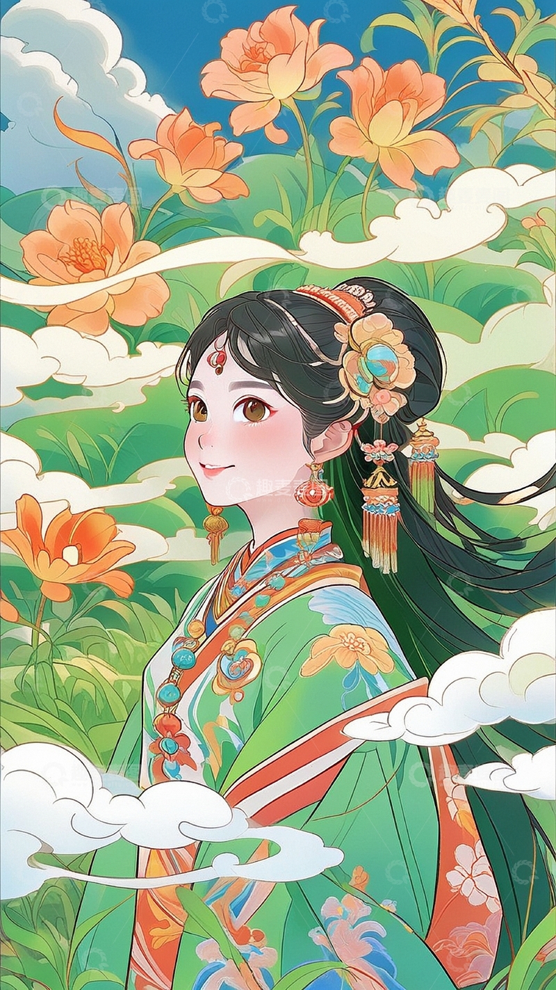 高清大图下载【趣麦麦图】国潮插画美女人物29