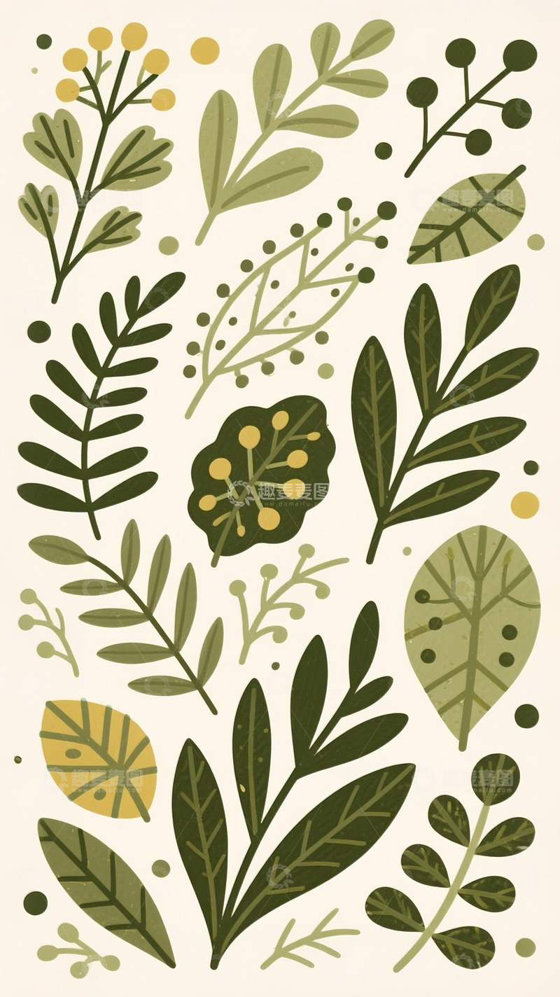 高清大图下载【趣麦麦图】植物花草底纹背景插画7