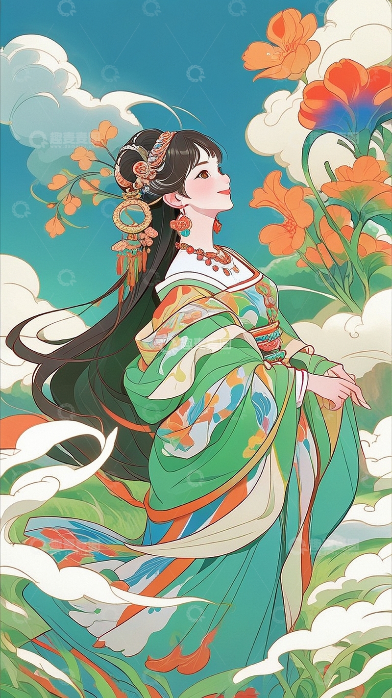 高清大图下载【趣麦麦图】国潮插画美女人物20