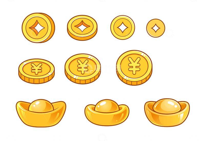 源文件下载【趣麦麦图】矢量金元宝金币装饰卡通插画1
