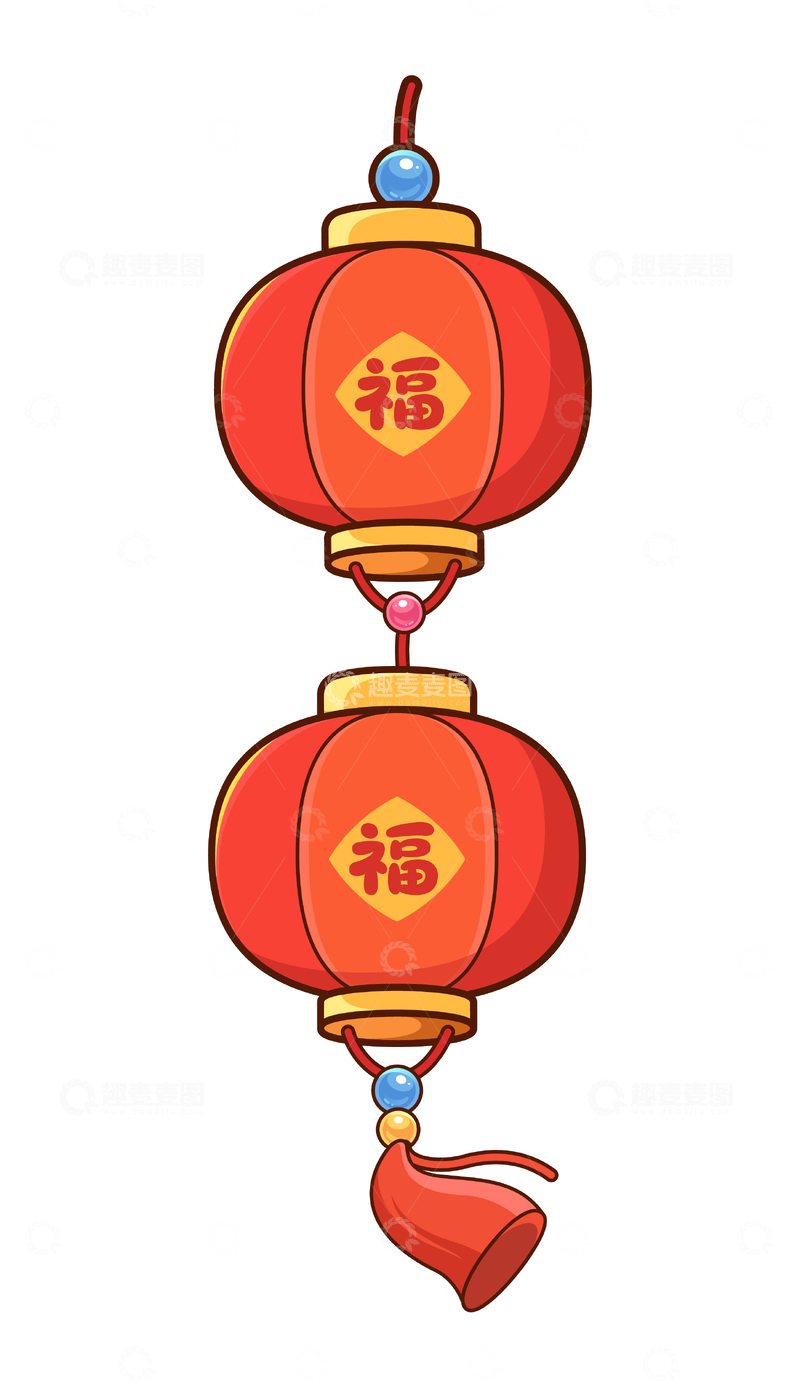源文件下载【趣麦麦图】矢量喜庆灯笼串装饰插画