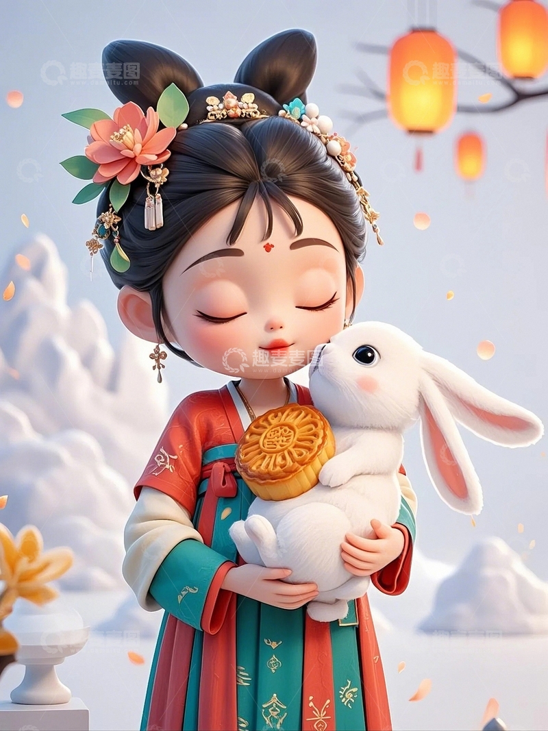 高清大图下载【趣麦麦图】中秋节节日人物