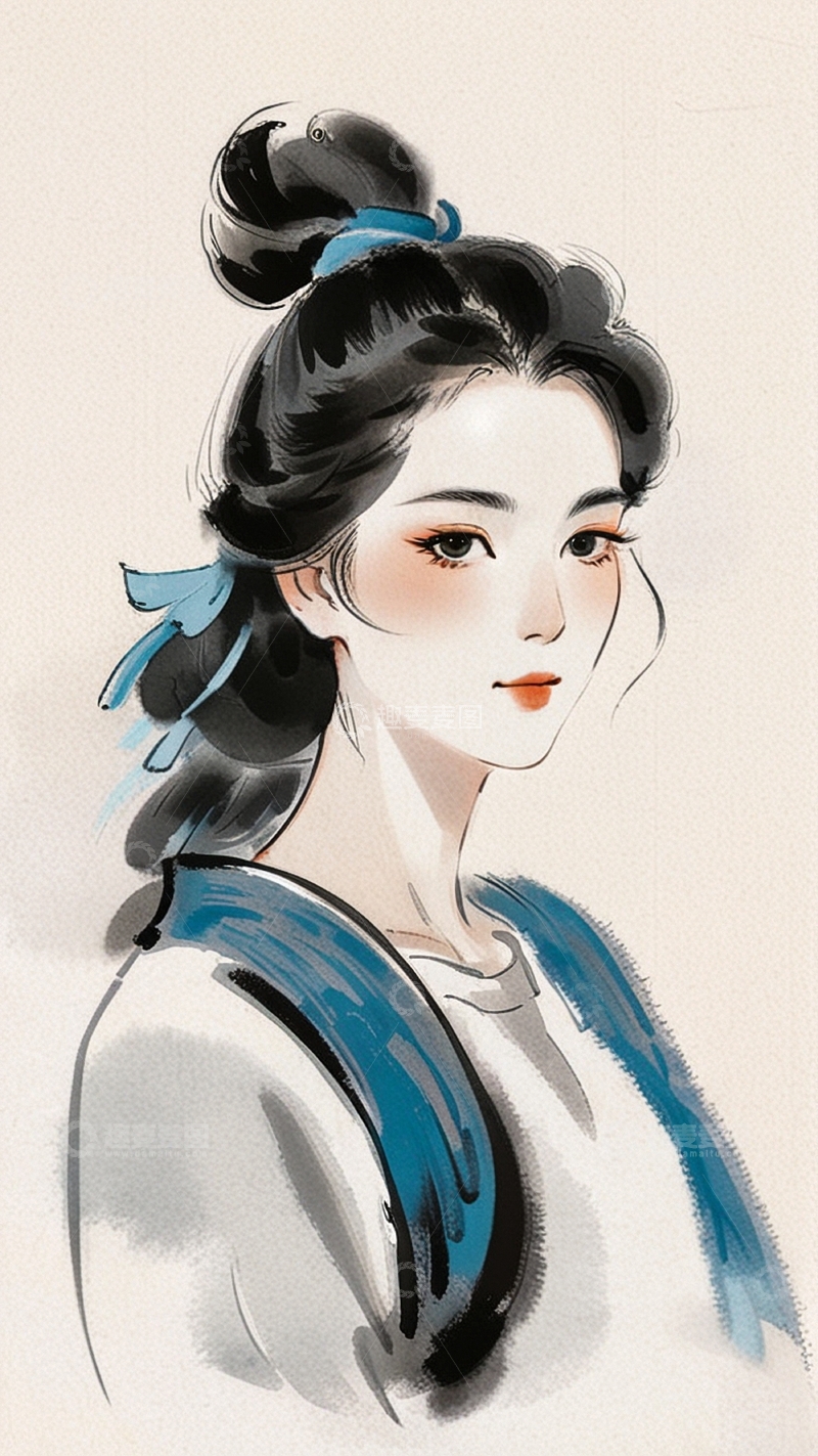 高清大图下载【趣麦麦图】国潮水墨画人物5