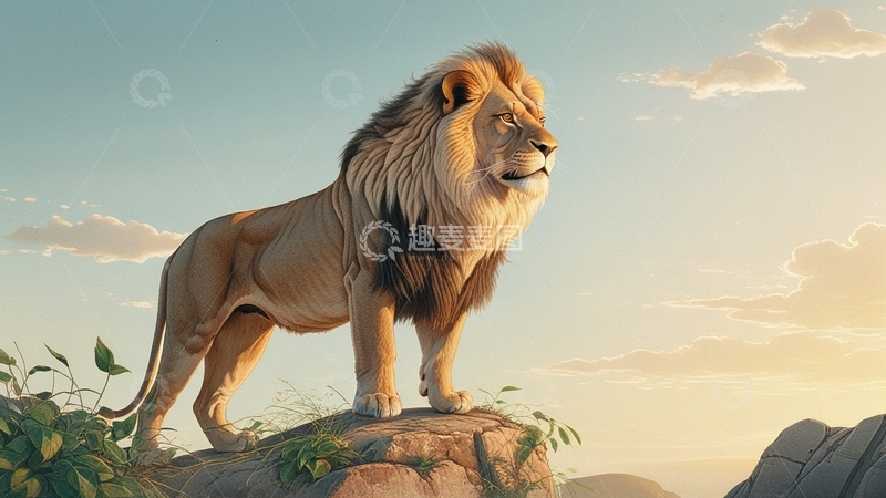 高清大图下载【趣麦麦图】国潮插画狮子6
