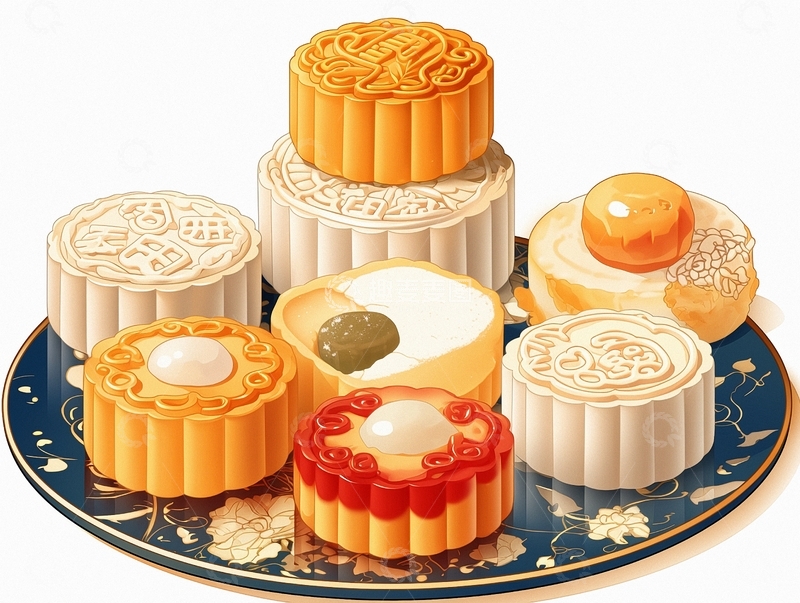 高清大图下载【趣麦麦图】中秋节美食月饼1