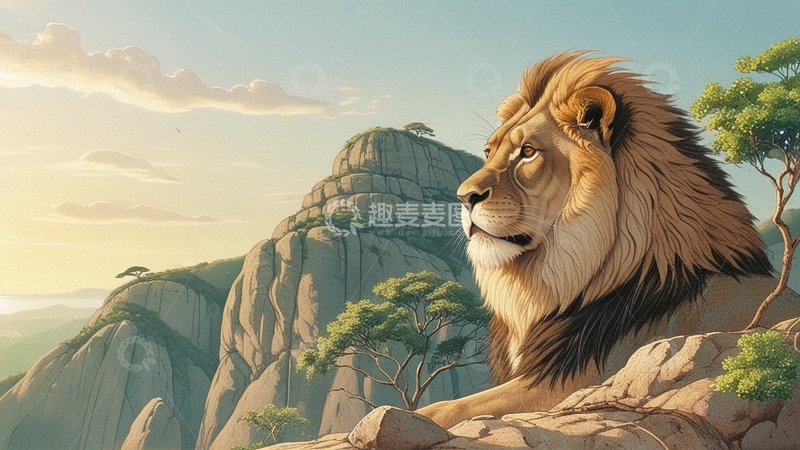 高清大图下载【趣麦麦图】国潮插画狮子2