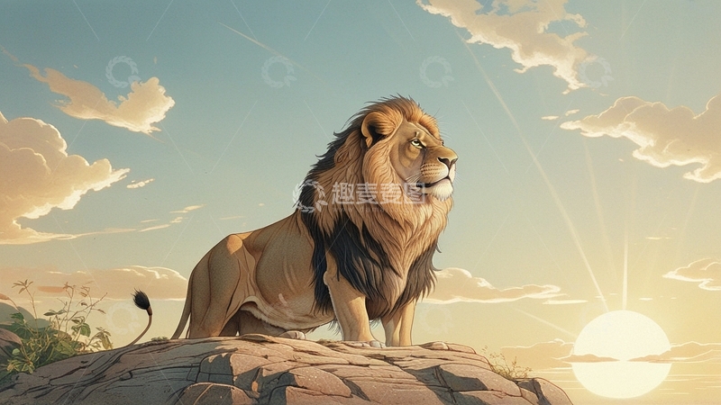 高清大图下载【趣麦麦图】国潮插画狮子1