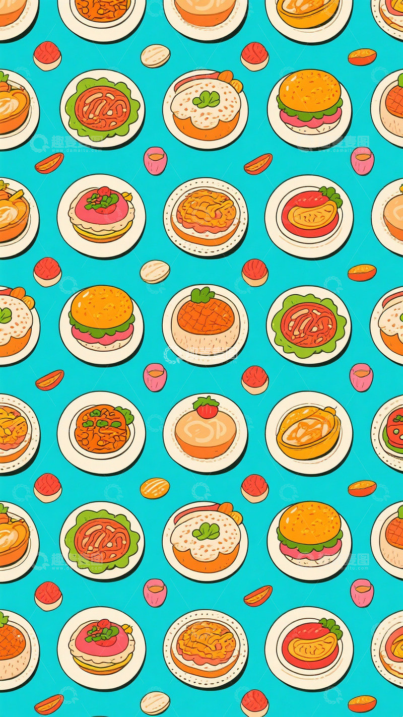 高清大图下载【趣麦麦图】卡通背景底纹美食下午茶蛋糕咖啡7