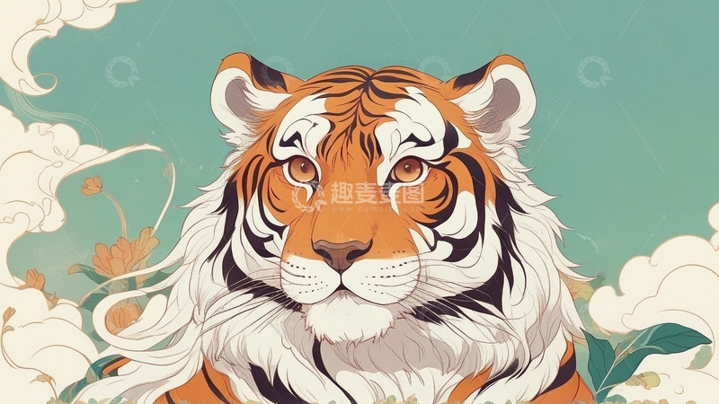 高清大图下载【趣麦麦图】国潮插画老虎4
