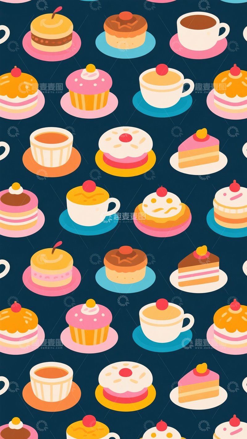 高清大图下载【趣麦麦图】卡通背景底纹美食下午茶蛋糕咖啡8