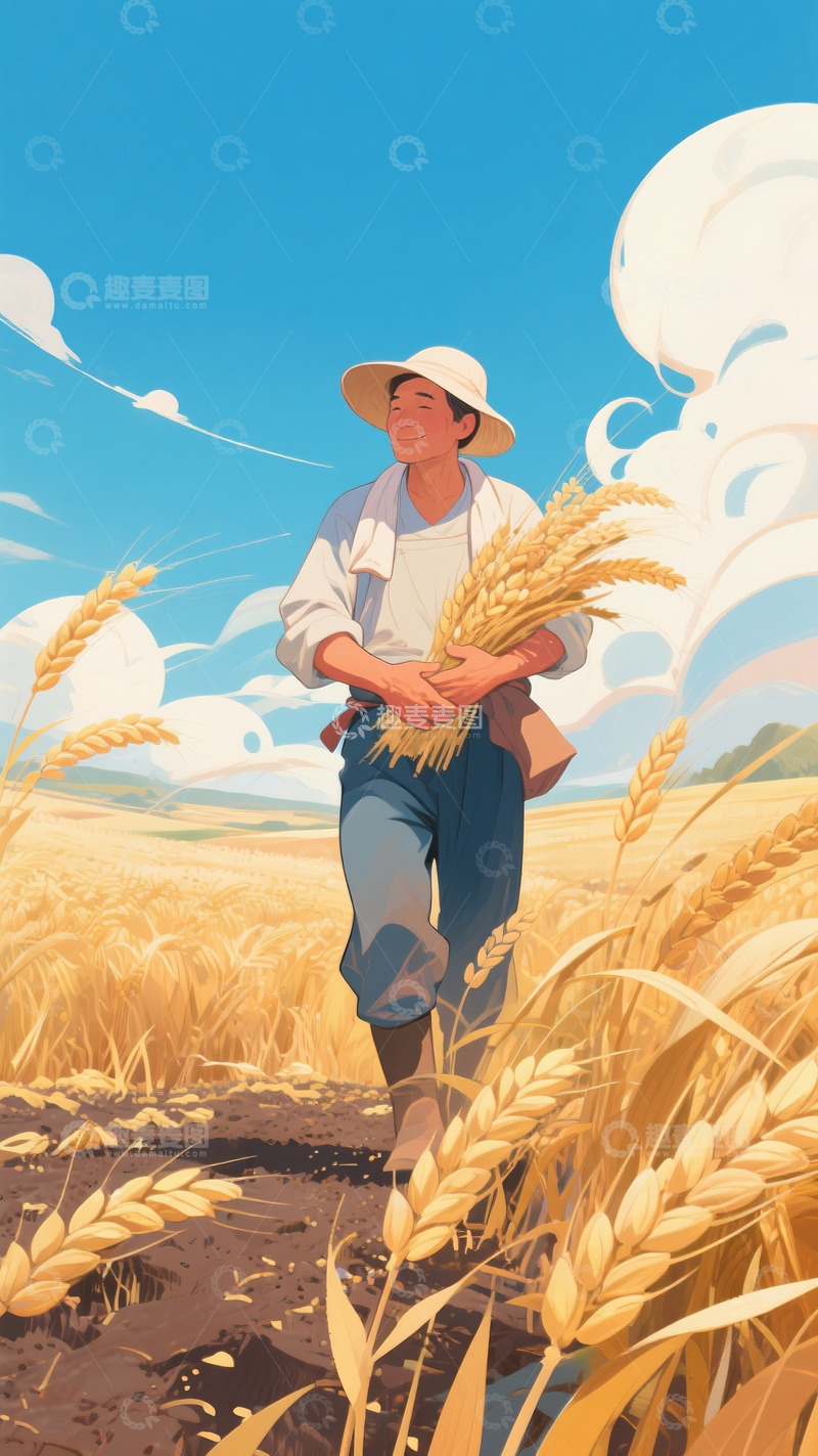 高清大图下载【趣麦麦图】农民小麦蓝天白云麦田麦穗2