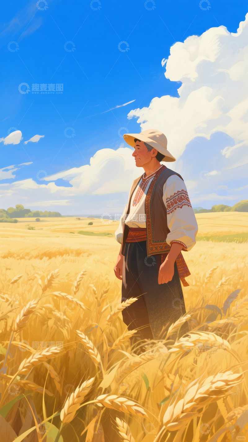高清大图下载【趣麦麦图】农民小麦蓝天白云麦田麦穗3