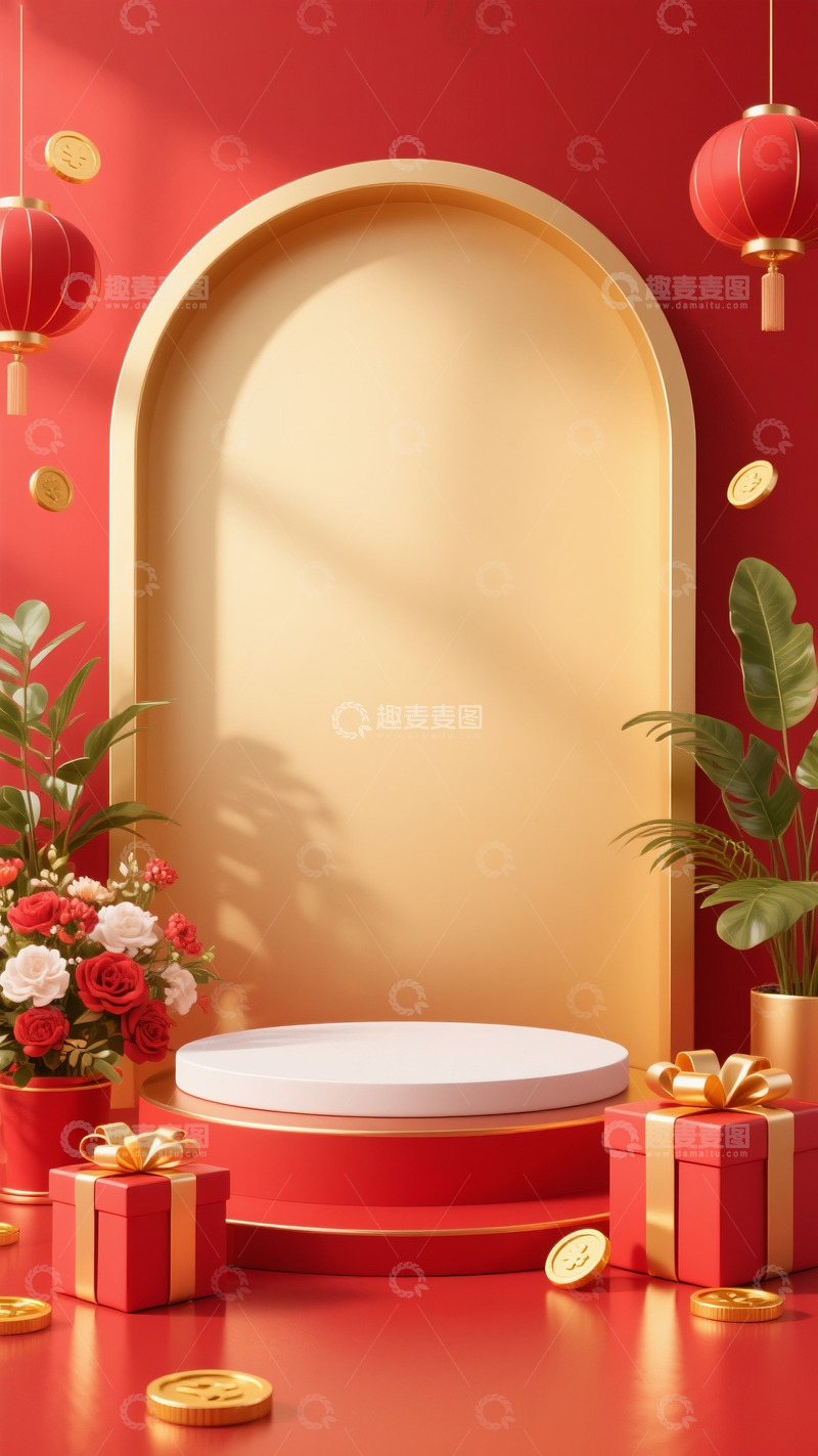 高清大图下载【趣麦麦图】618电商促销场景门灯笼金币