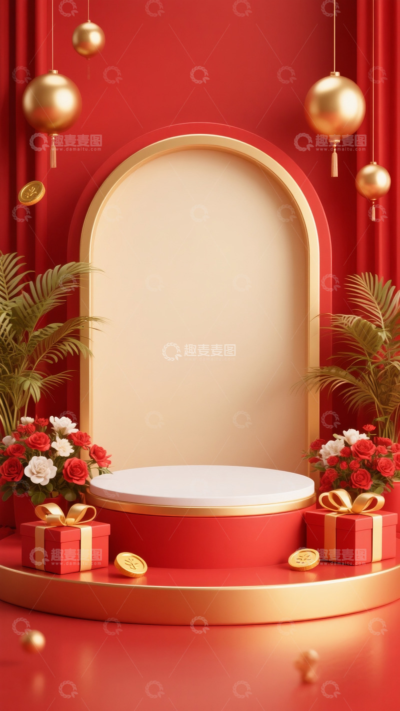 高清大图下载【趣麦麦图】618电商促销场景门金色装饰2